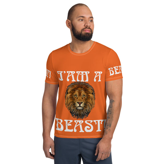 “I’AM A BEAST!”Orange Men's Athletic T-Shirt W/White Font