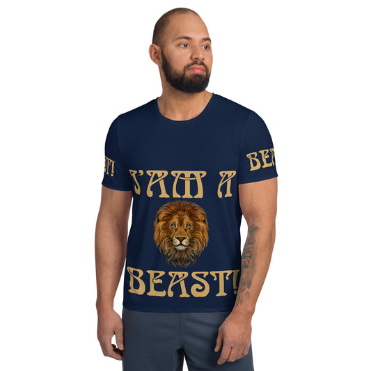 “I’AM A BEAST!”Navy Men's Athletic T-Shirt W/Fawn Font