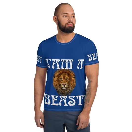 “I’AM A BEAST!”Blue Men's Athletic T-Shirt W/White Font