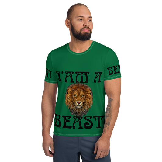 “I’AM A BEAST!”Green Men's Athletic T-Shirt W/Black Font