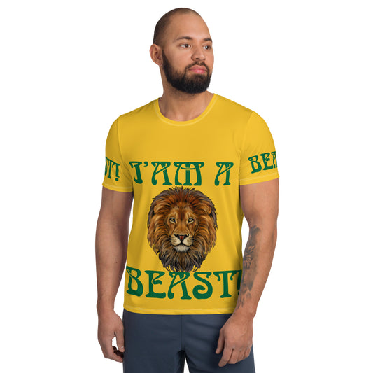 “I’AM A BEAST!”Yellow Men's Athletic T-Shirt W/Green Font