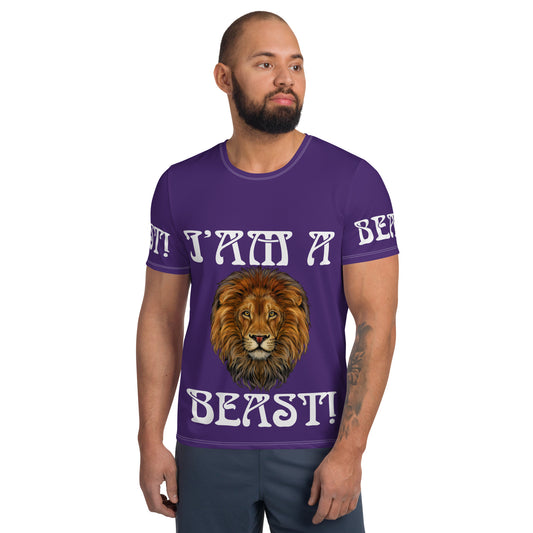 “I’AM A BEAST!”Purple Men's Athletic T-Shirt W/White Font