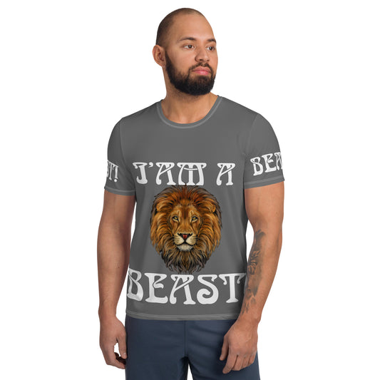 “I’AM A BEAST!”Grey Men's Athletic T-Shirt W/White Font