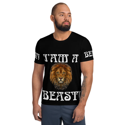 “I’AM A BEAST!”Black Men's Athletic T-Shirt W/White Font