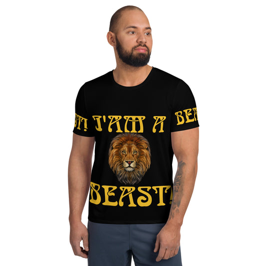 “I’AM A BEAST!”Black Men's Athletic T-Shirt W/Yellow Font