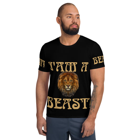 “I’AM A BEAST!”Black Men's Athletic T-Shirt W/Fawn Font