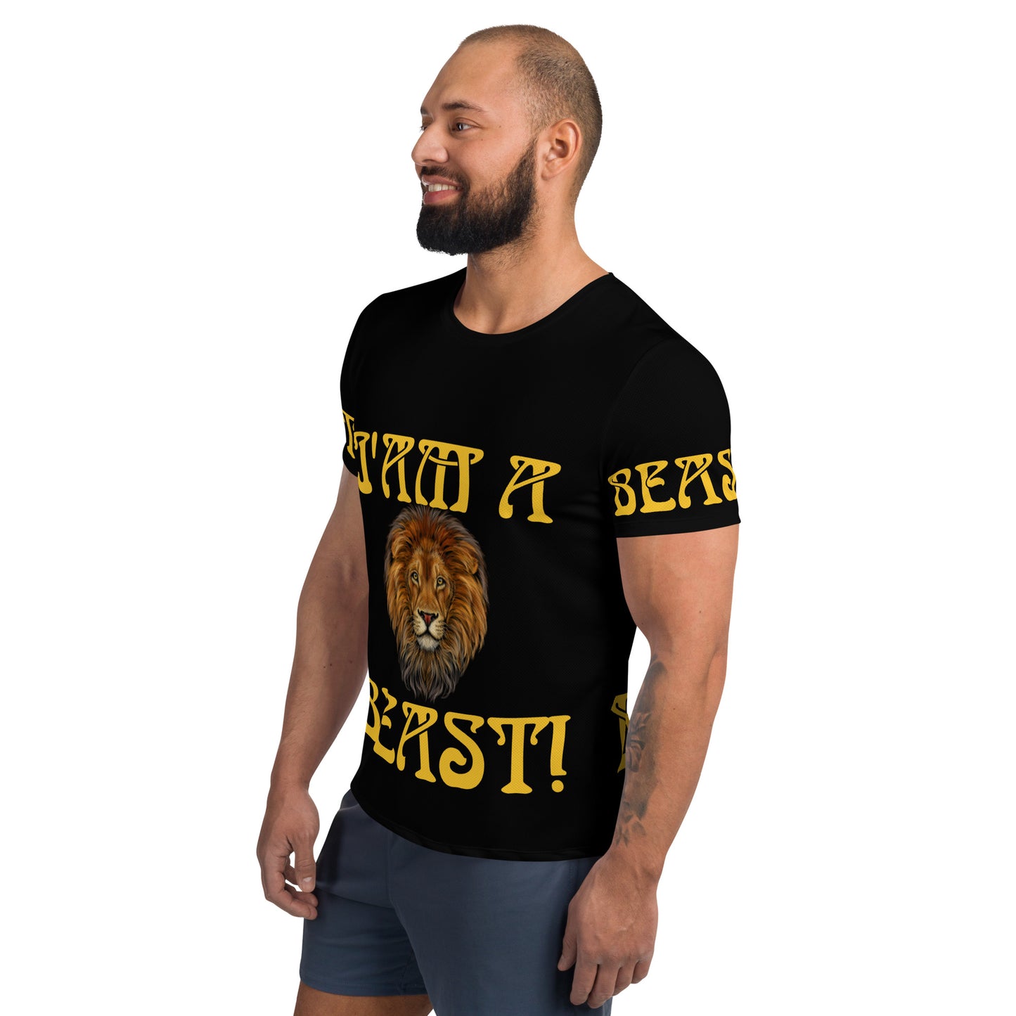 “I’AM A BEAST!”Black Men's Athletic T-Shirt W/Yellow Font