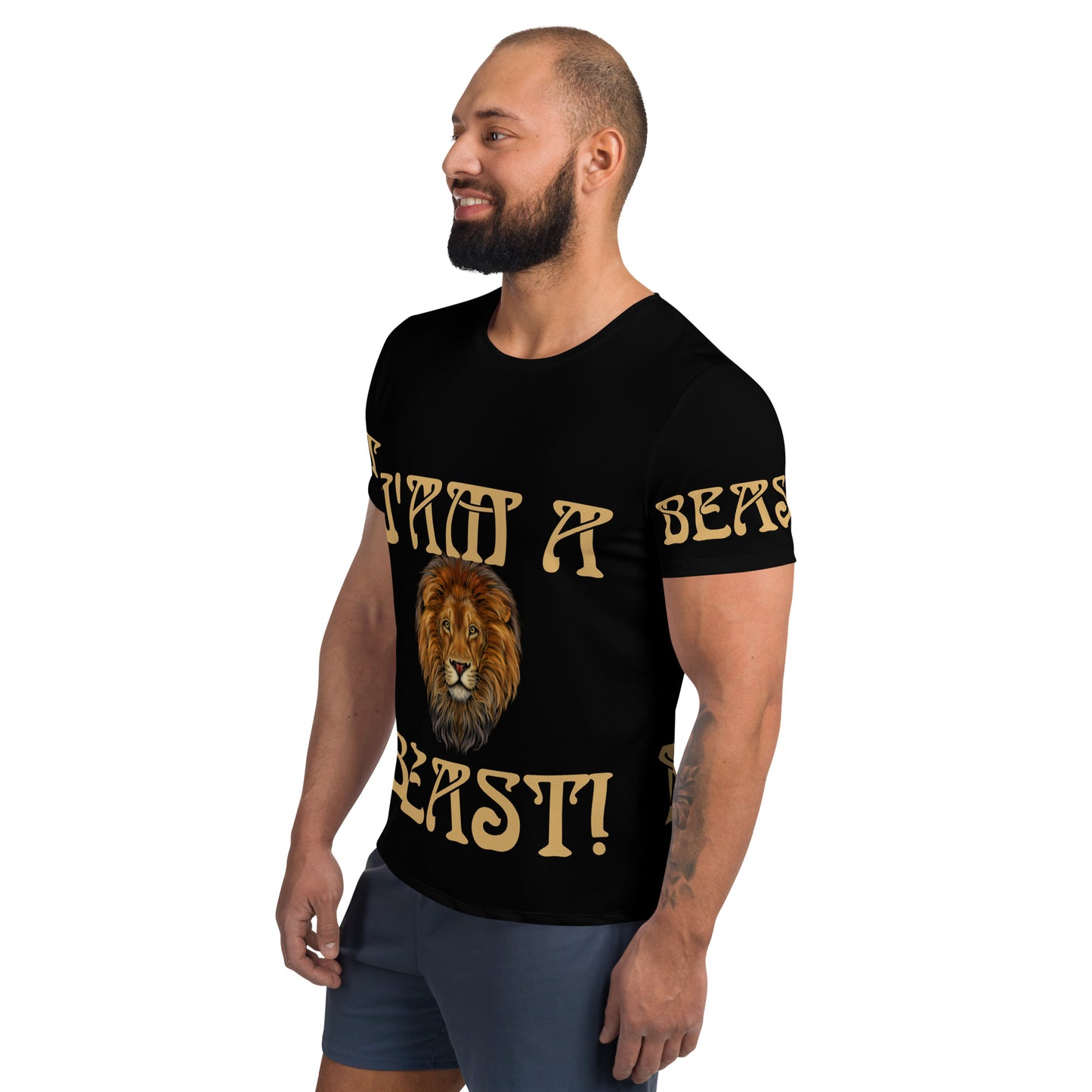 “I’AM A BEAST!”Black Men's Athletic T-Shirt W/Fawn Font