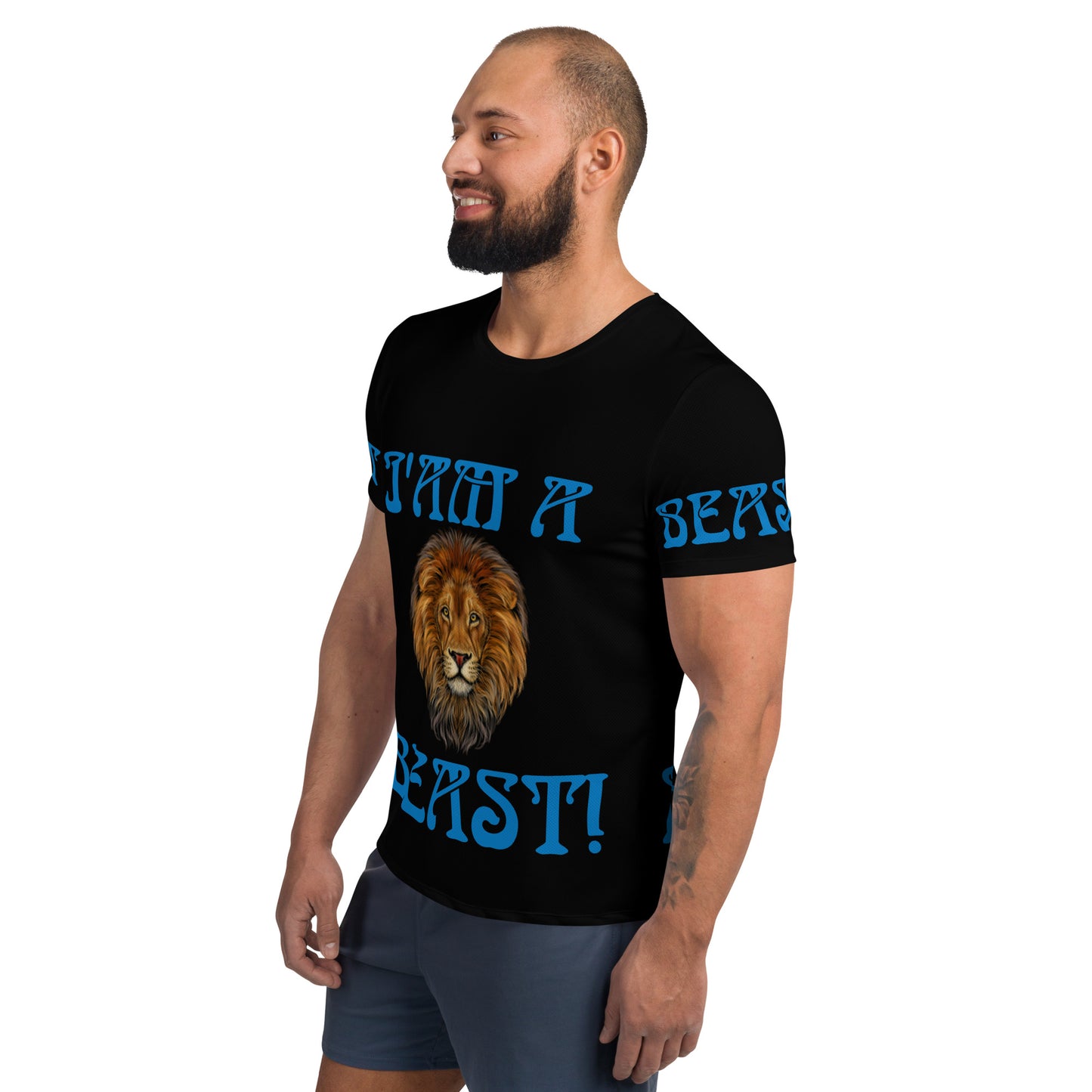 “I’AM A BEAST!” Black Men's Athletic T-Shirt W/Navy Blue Font