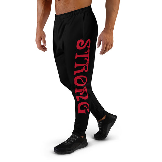 "STRONG"Black Men's Joggers W/Red Font