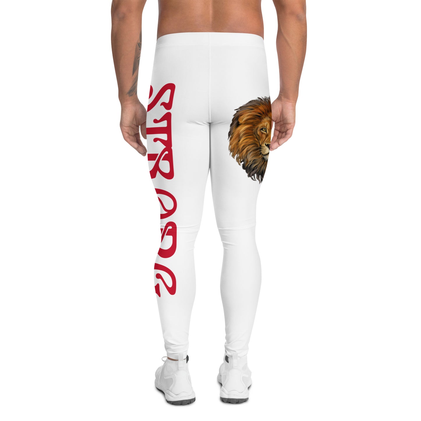 “STRONG”White Men's Leggings W/Red Font