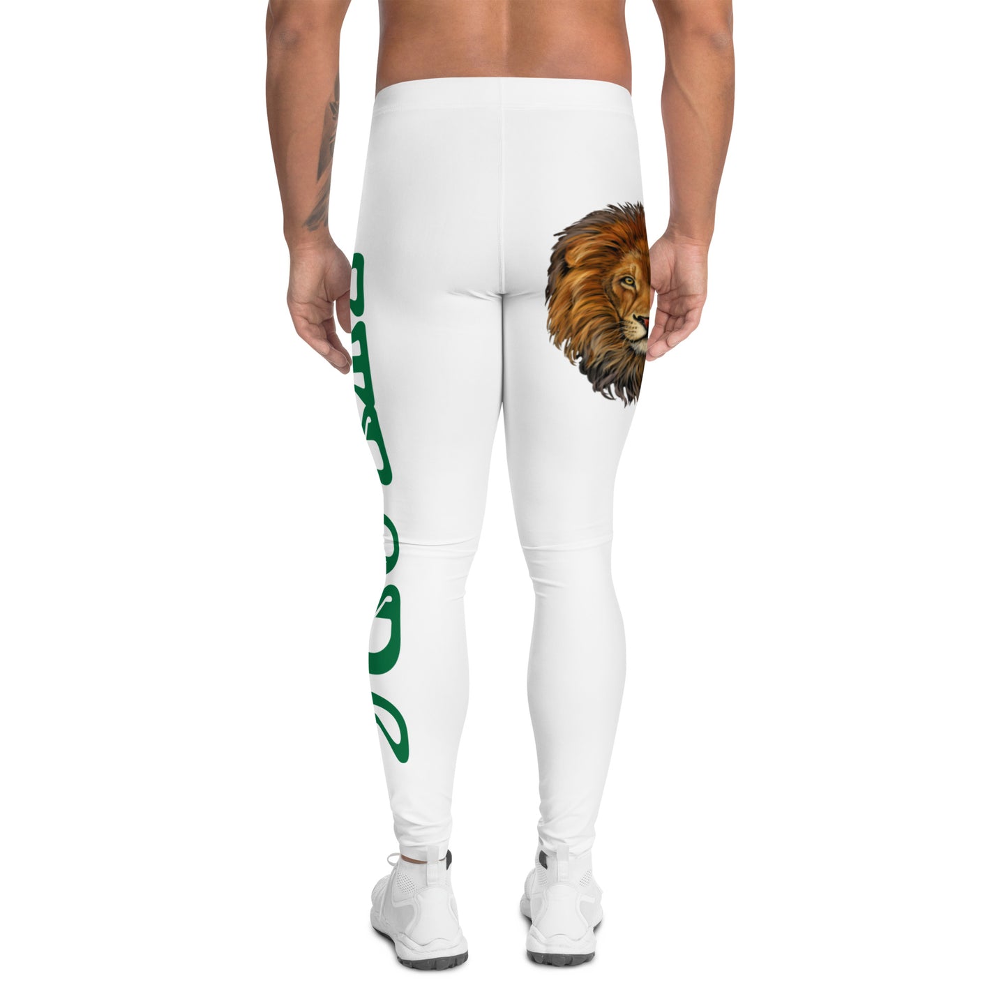 “STRONG”White Men's Leggings W/Green Font