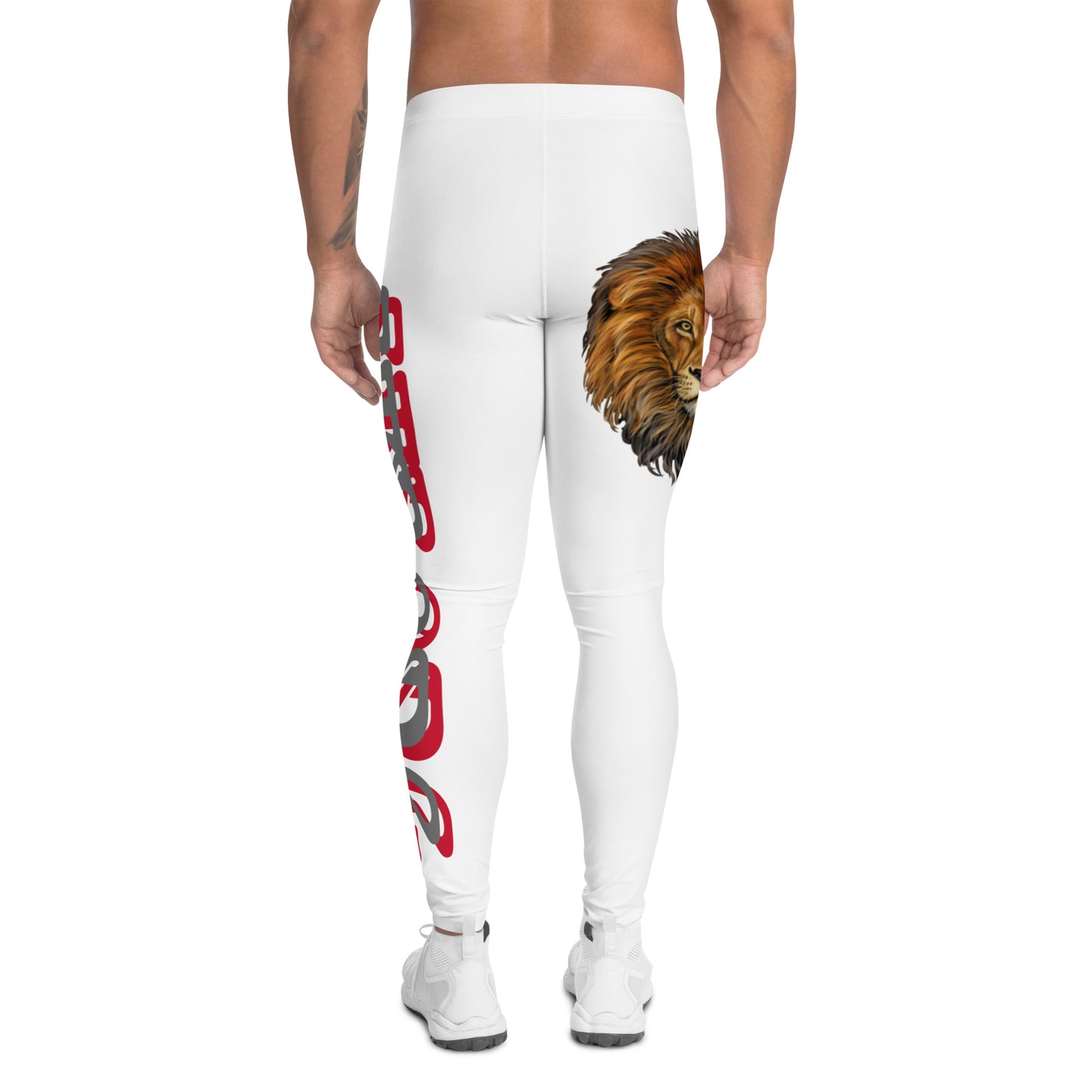 “STRONG”White Men's Leggings W/Shadow Red & Grey Font