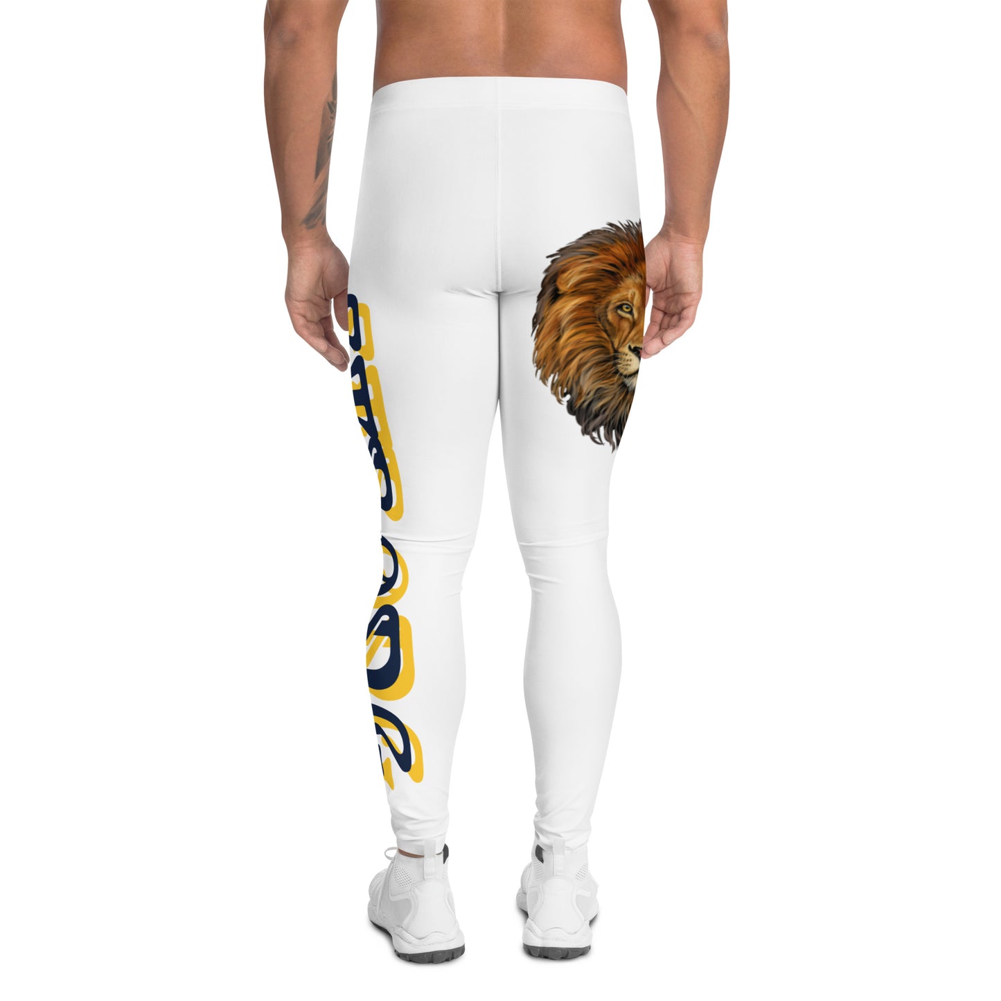 “STRONG”White Men's Leggings W/Shadow Navy & Yellow Font