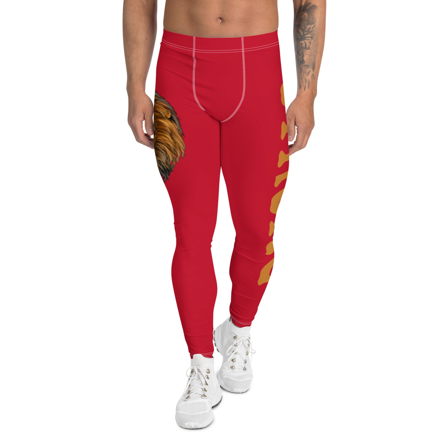 “STRONG”Red Men's Leggings W/Bronze Font