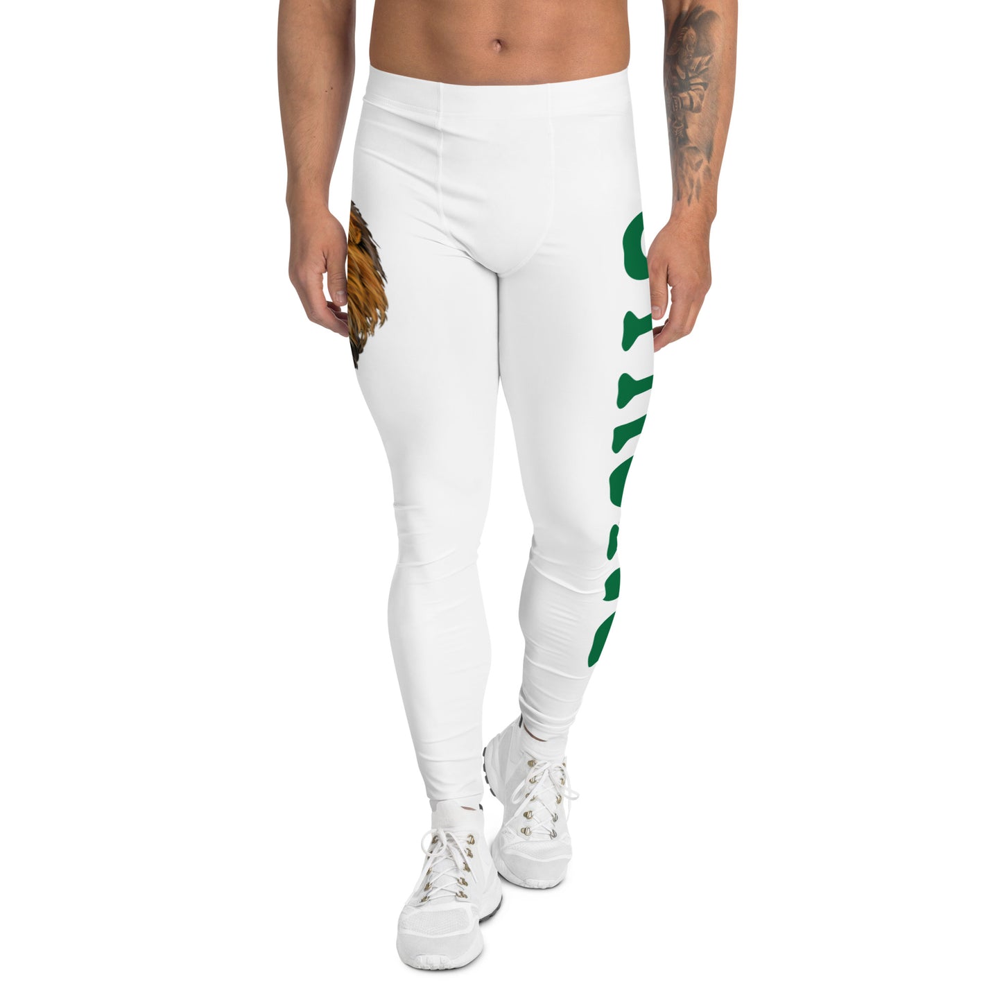 “STRONG”White Men's Leggings W/Green Font