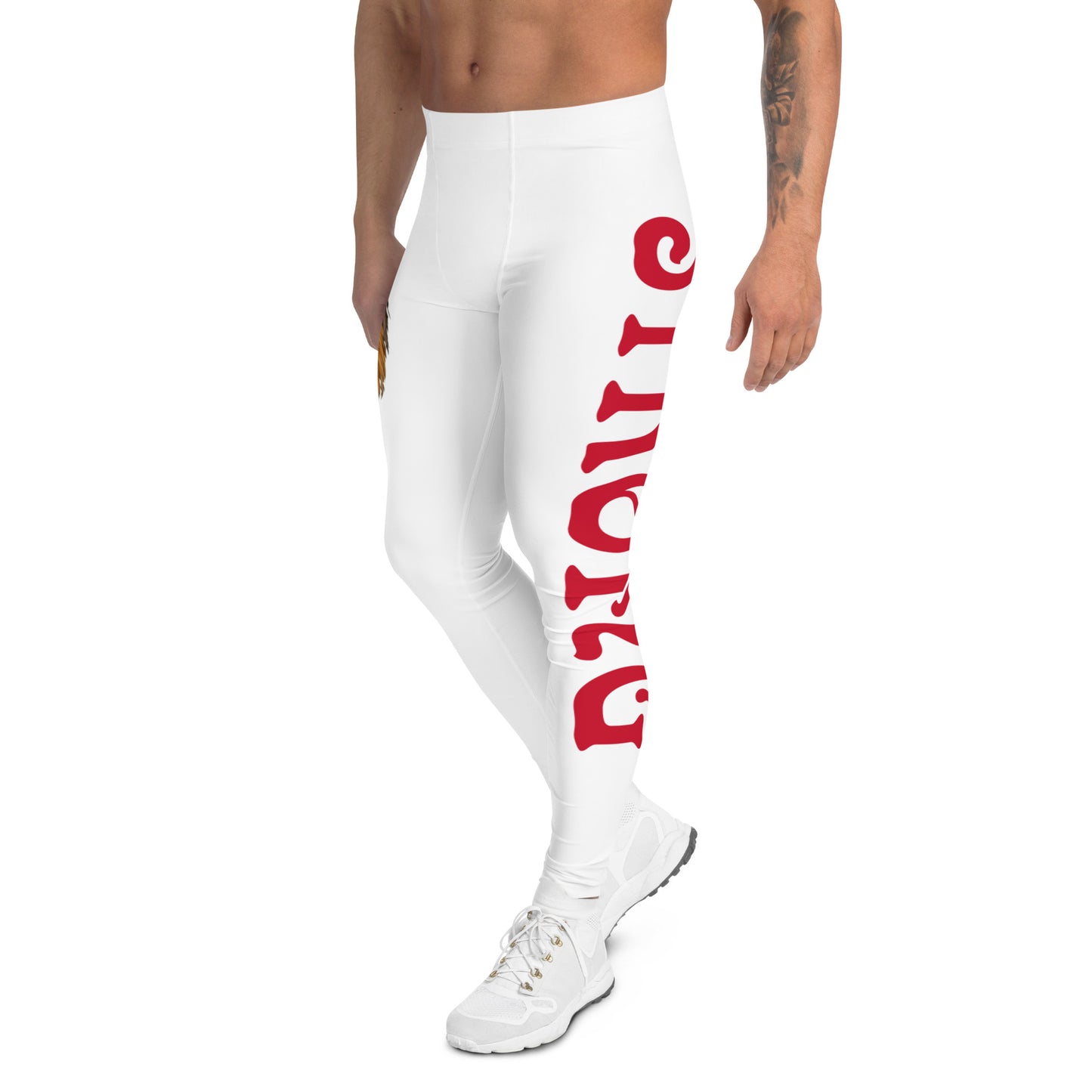 “STRONG”White Men's Leggings W/Red Font