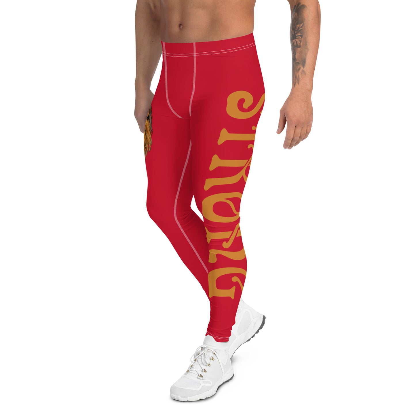 “STRONG”Red Men's Leggings W/Bronze Font