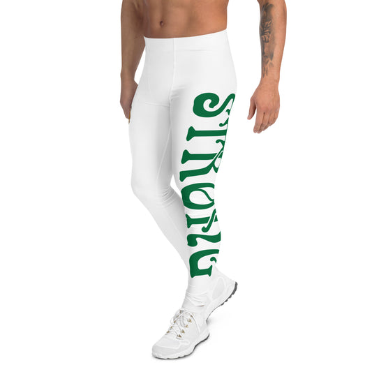 “STRONG”White Men's Leggings W/Green Font