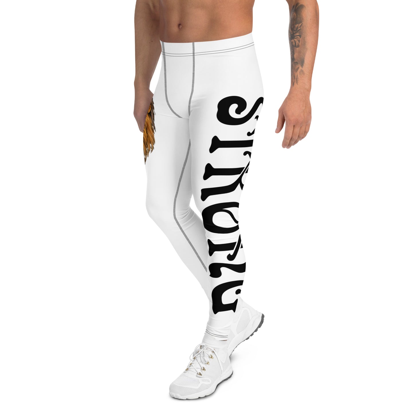 “STRONG”White Men's Leggings W/Black Font