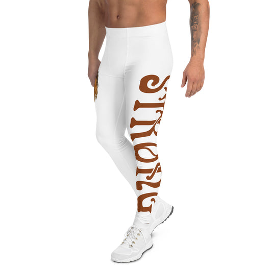 “STRONG”White Men's Leggings W/Brown Font