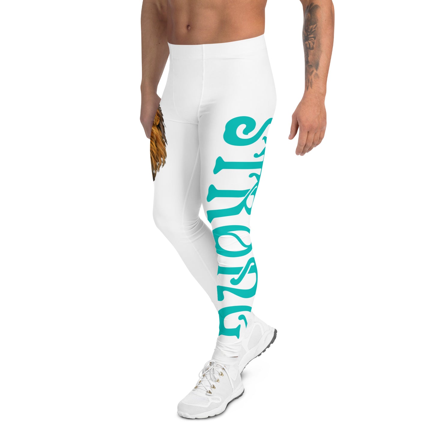 “STRONG”White Men's Leggings W/IRIS Font