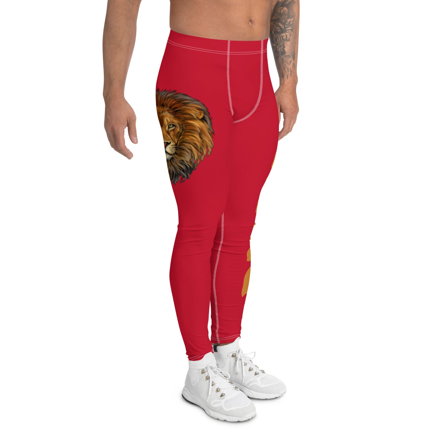 “STRONG”Red Men's Leggings W/Bronze Font