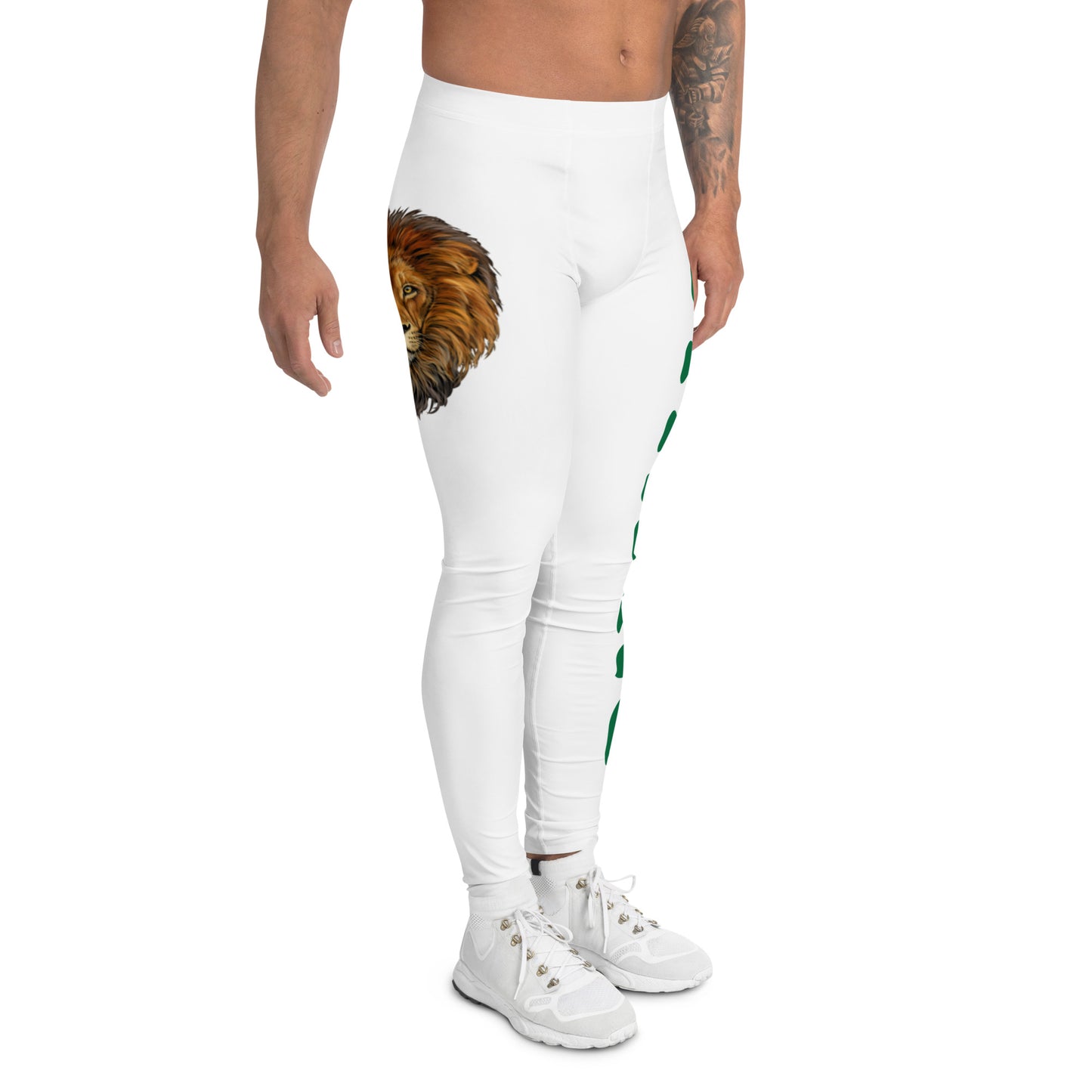 “STRONG”White Men's Leggings W/Green Font