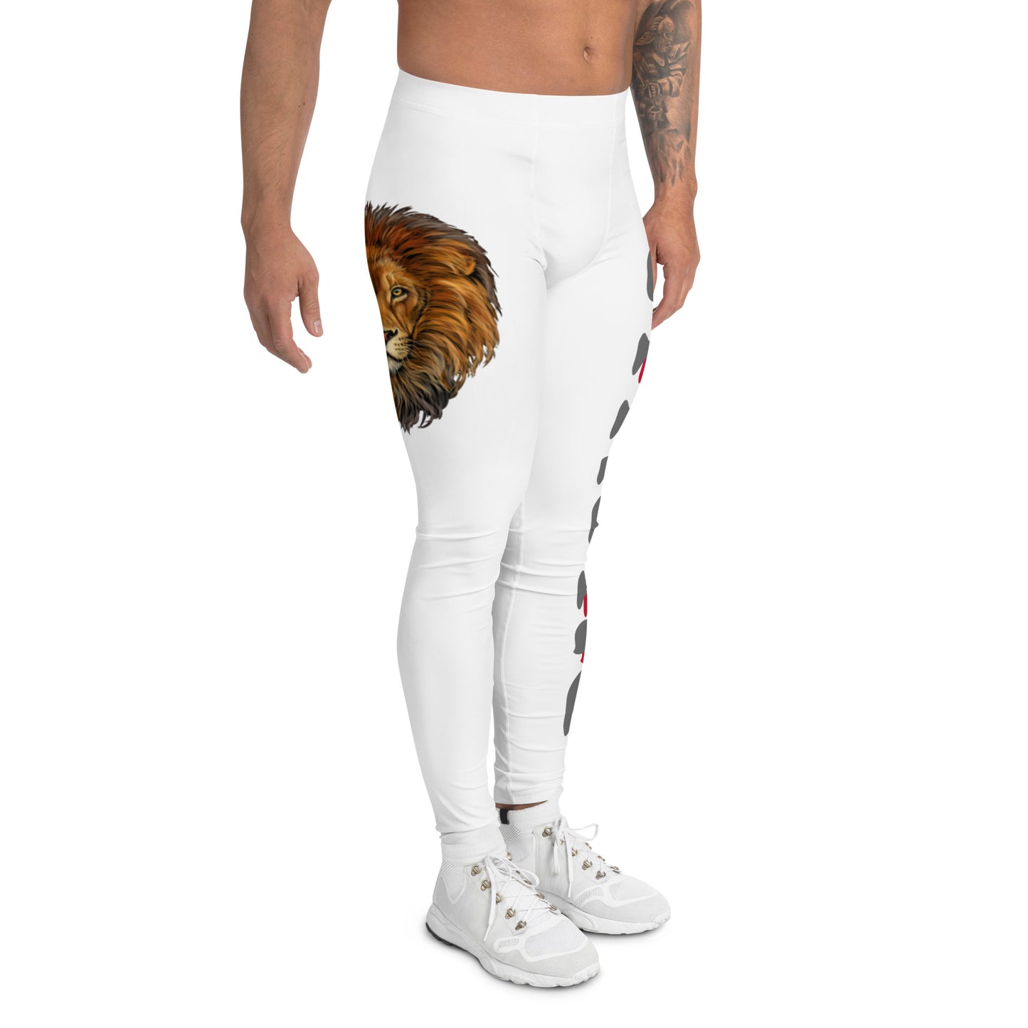 “STRONG”White Men's Leggings W/Shadow Red & Grey Font