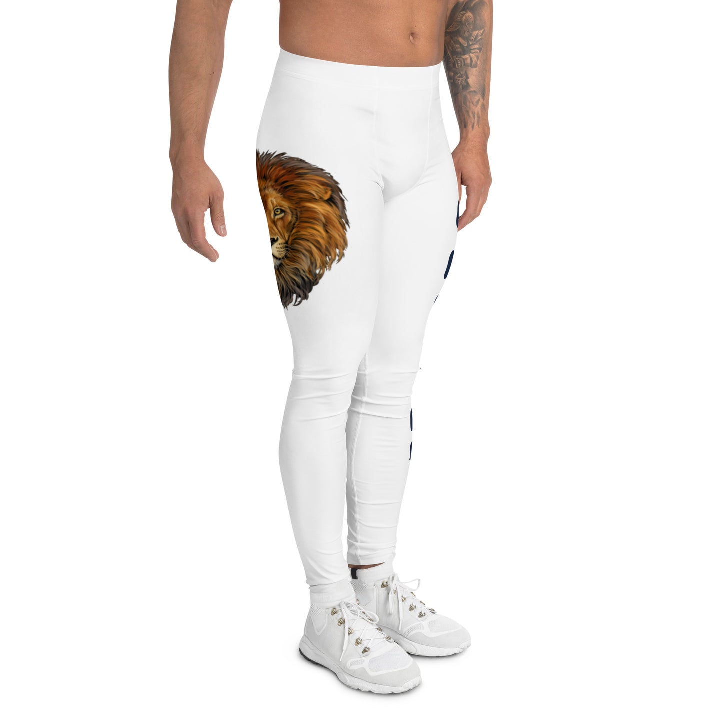 “STRONG”White Men's Leggings W/Shadow Navy & Yellow Font