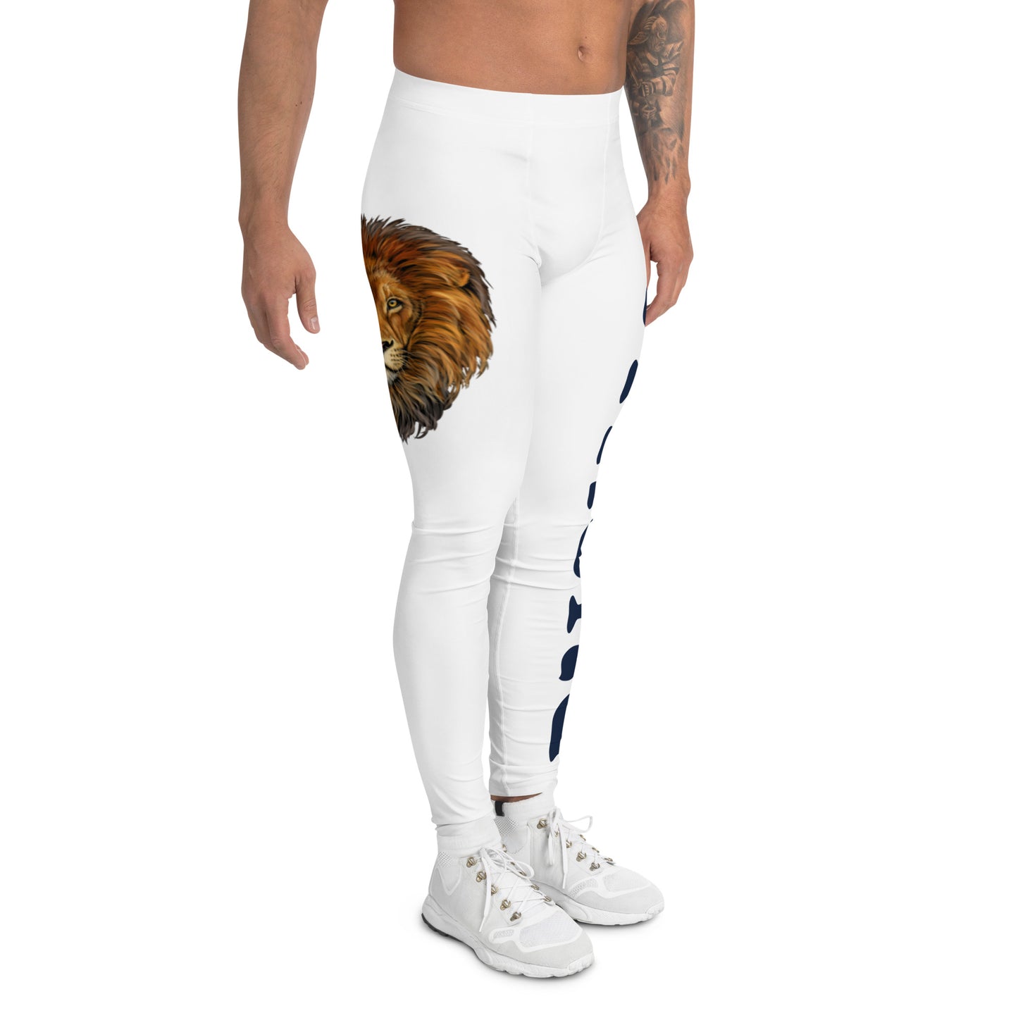 “STRONG”White Men's Leggings W/Navy Font