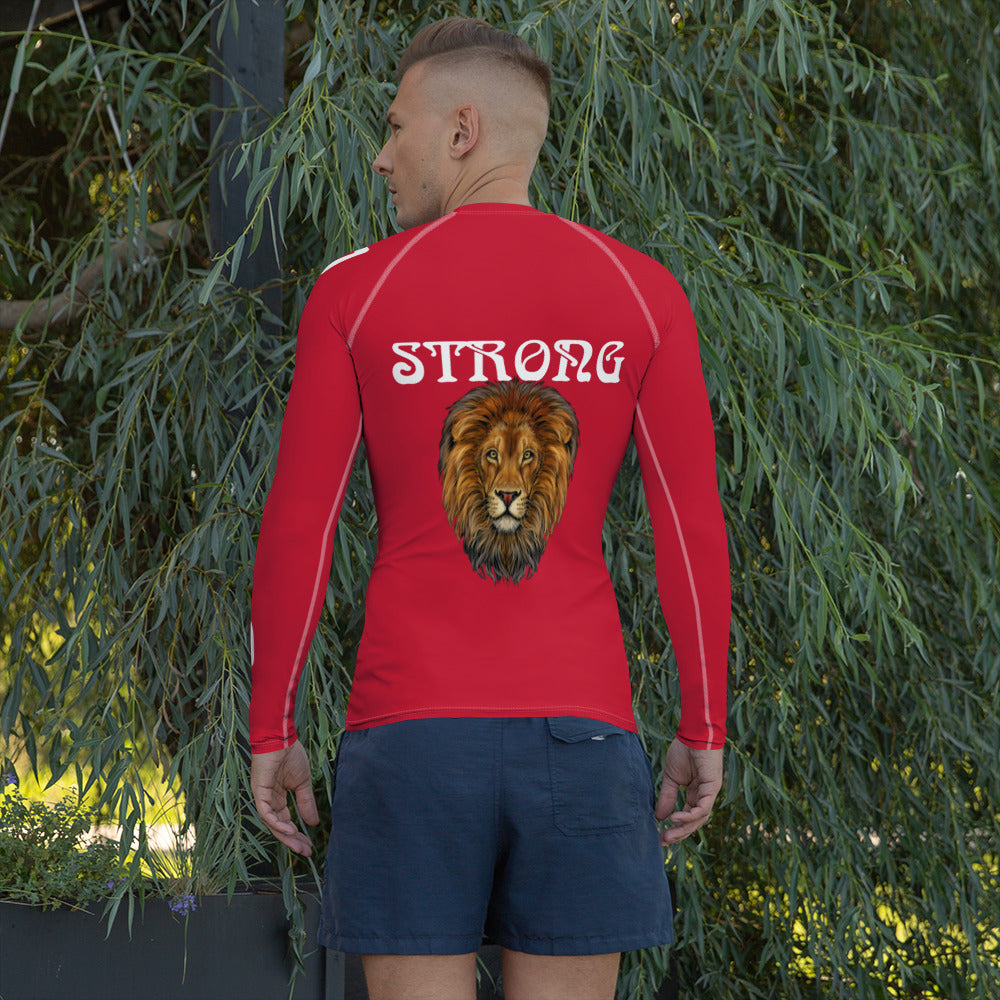 “STRONG”Red Men's Rash Guard W/White Font