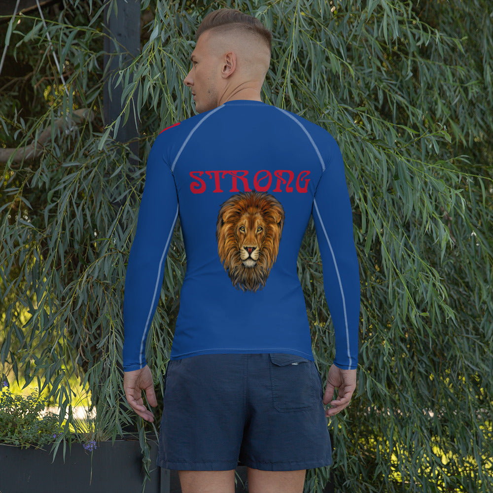 “STRONG”Blue Men's Rash Guard W/Red Font