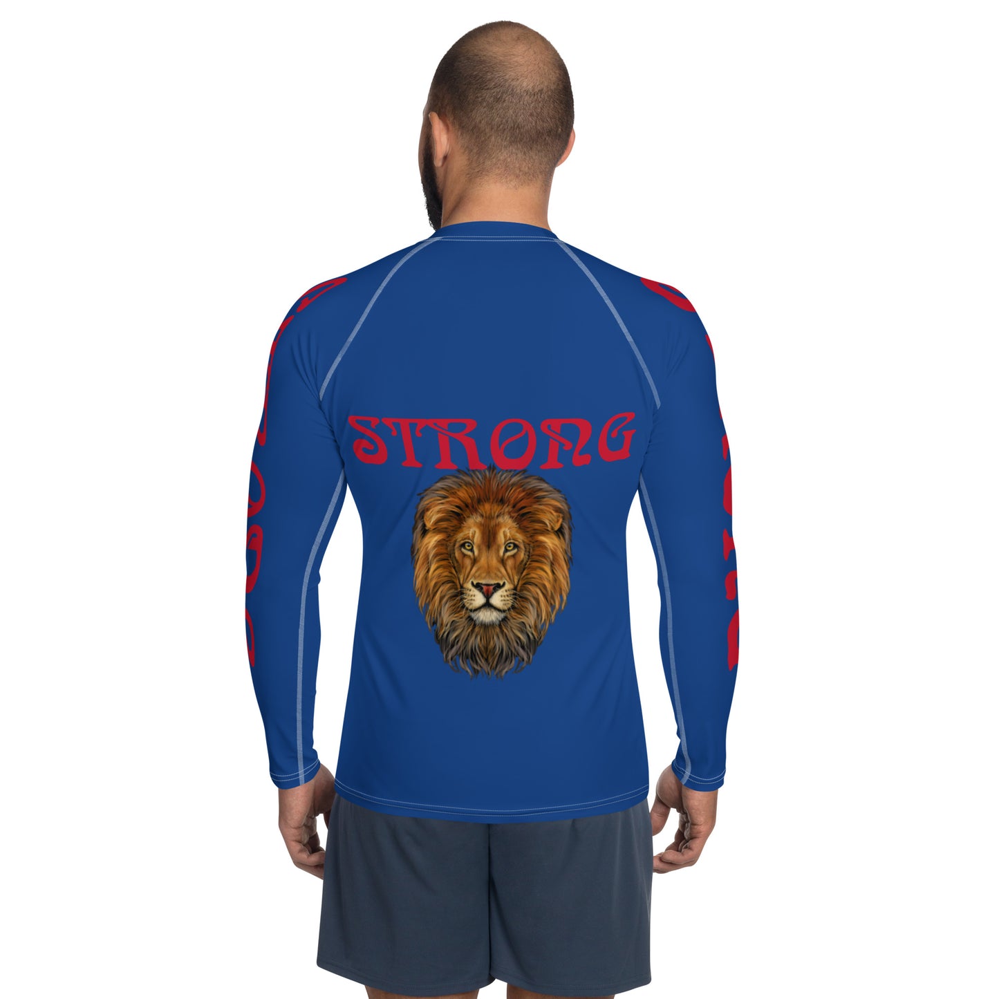 “STRONG”Blue Men's Rash Guard W/Red Font