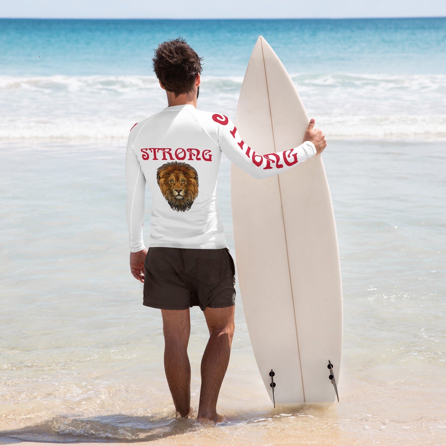 “STRONG" White Men's Rash Guard W/Red Font