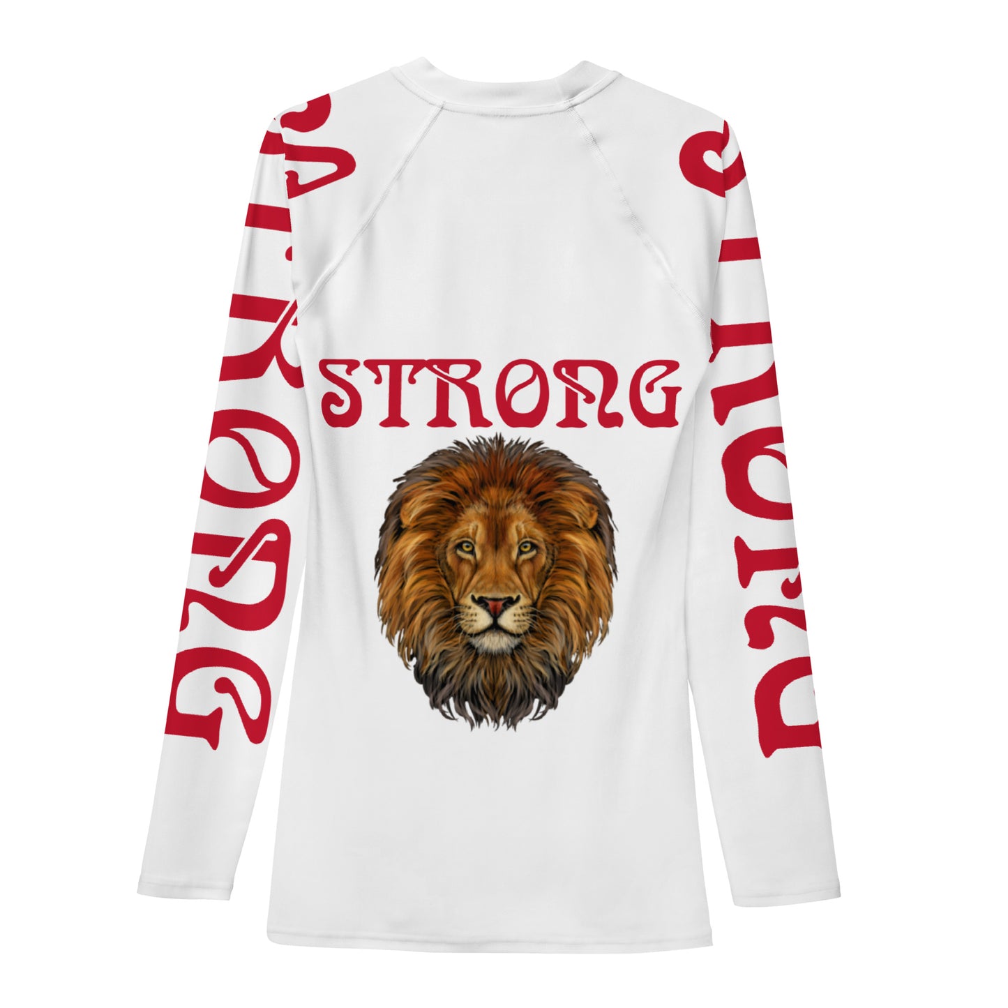 “STRONG" White Men's Rash Guard W/Red Font