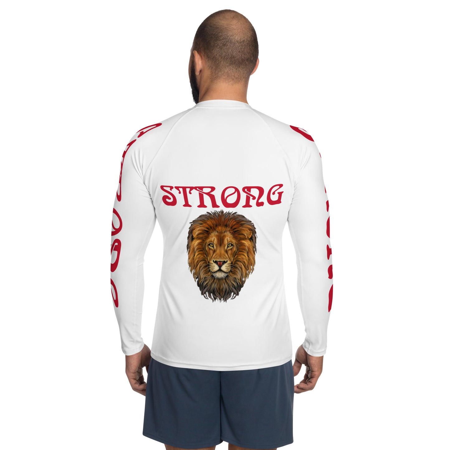 “STRONG" White Men's Rash Guard W/Red Font