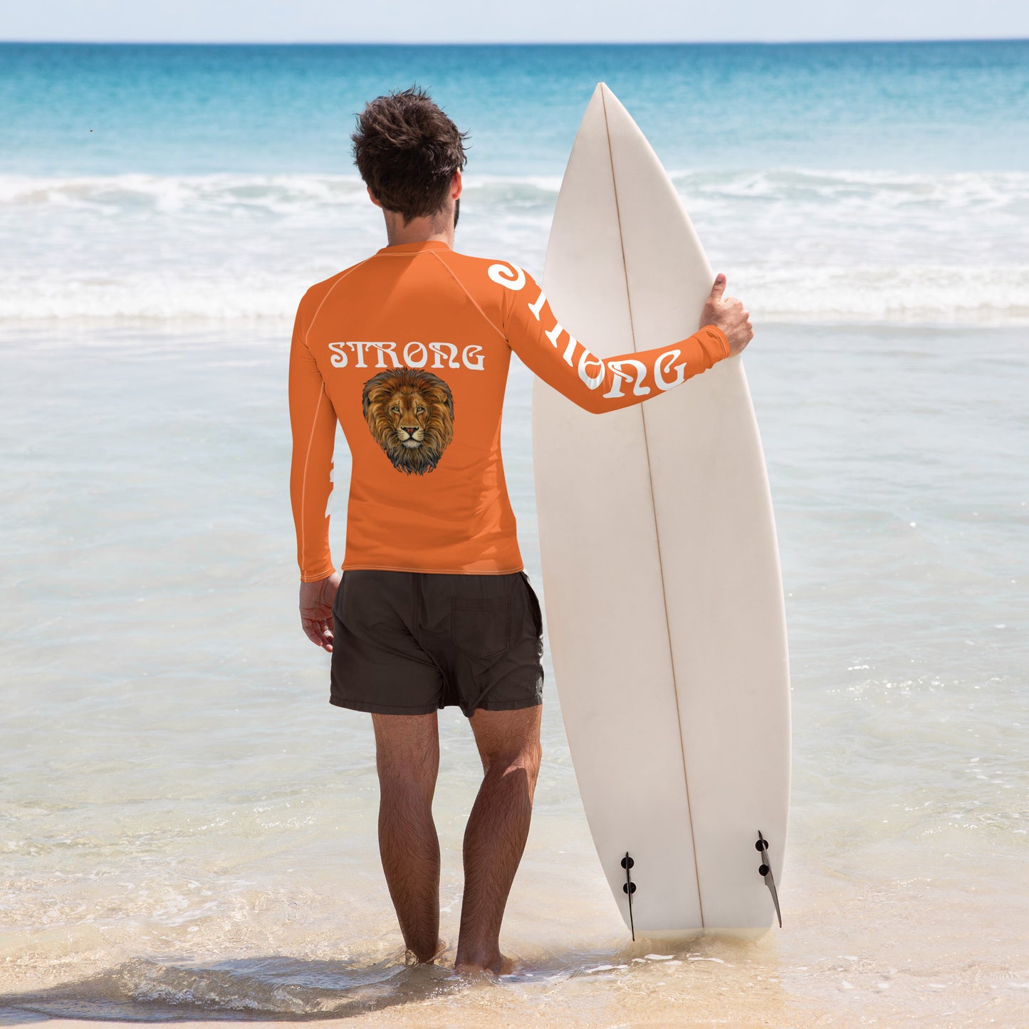 “STRONG”Orange Men's Rash Guard W/White Font