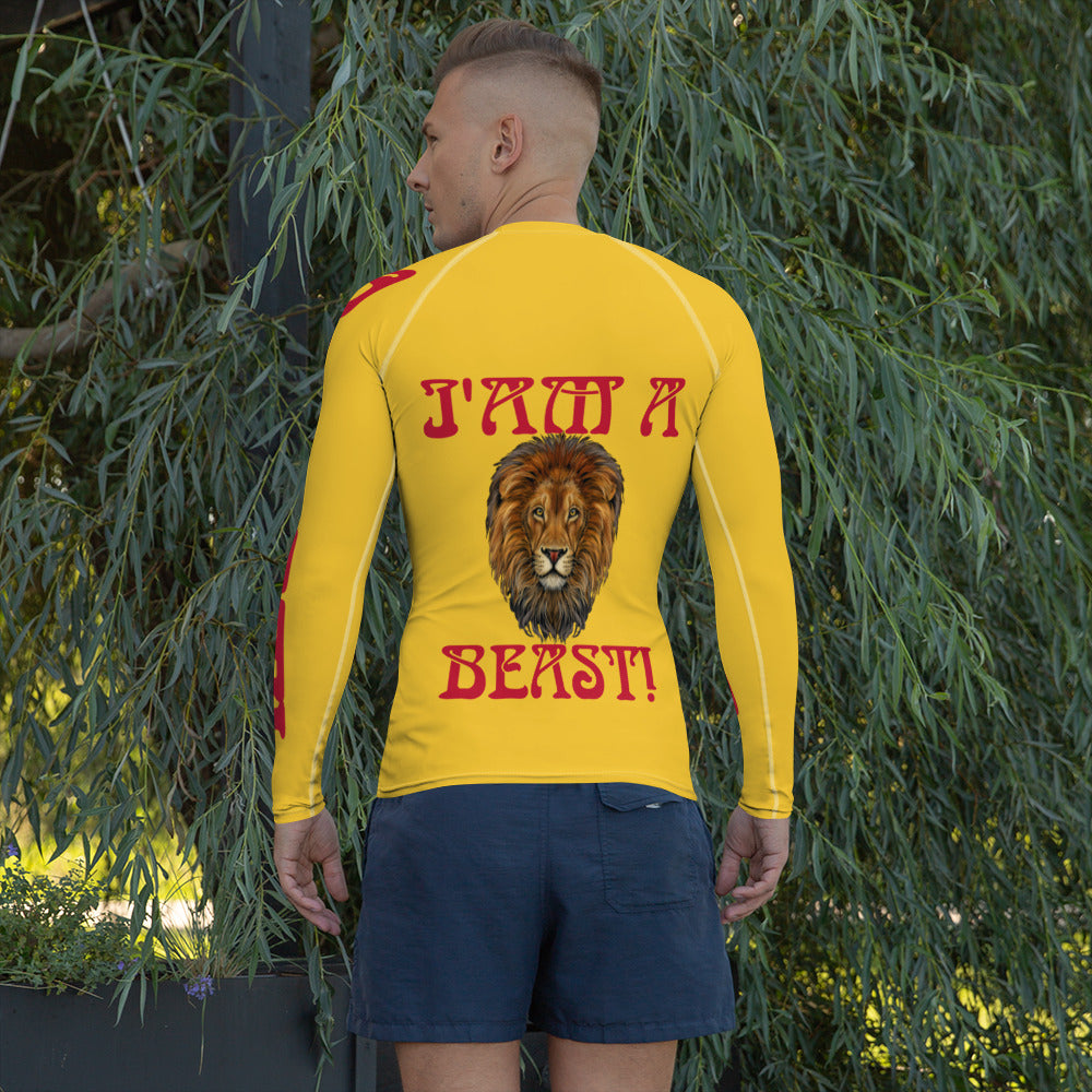 “I’AM A BEAST!”Yellow Men's Rash Guard W/Red Font