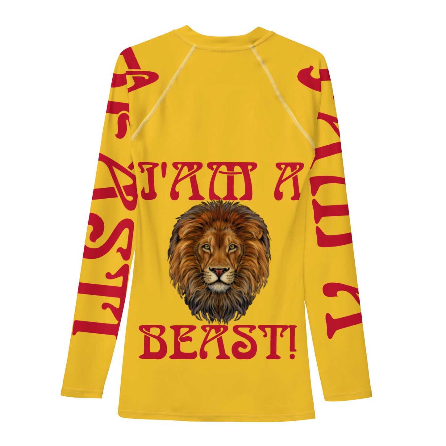 “I’AM A BEAST!”Yellow Men's Rash Guard W/Red Font