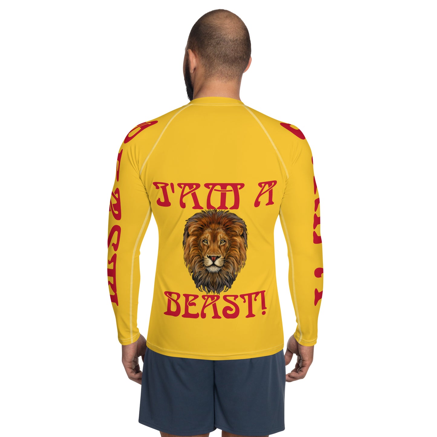 “I’AM A BEAST!”Yellow Men's Rash Guard W/Red Font