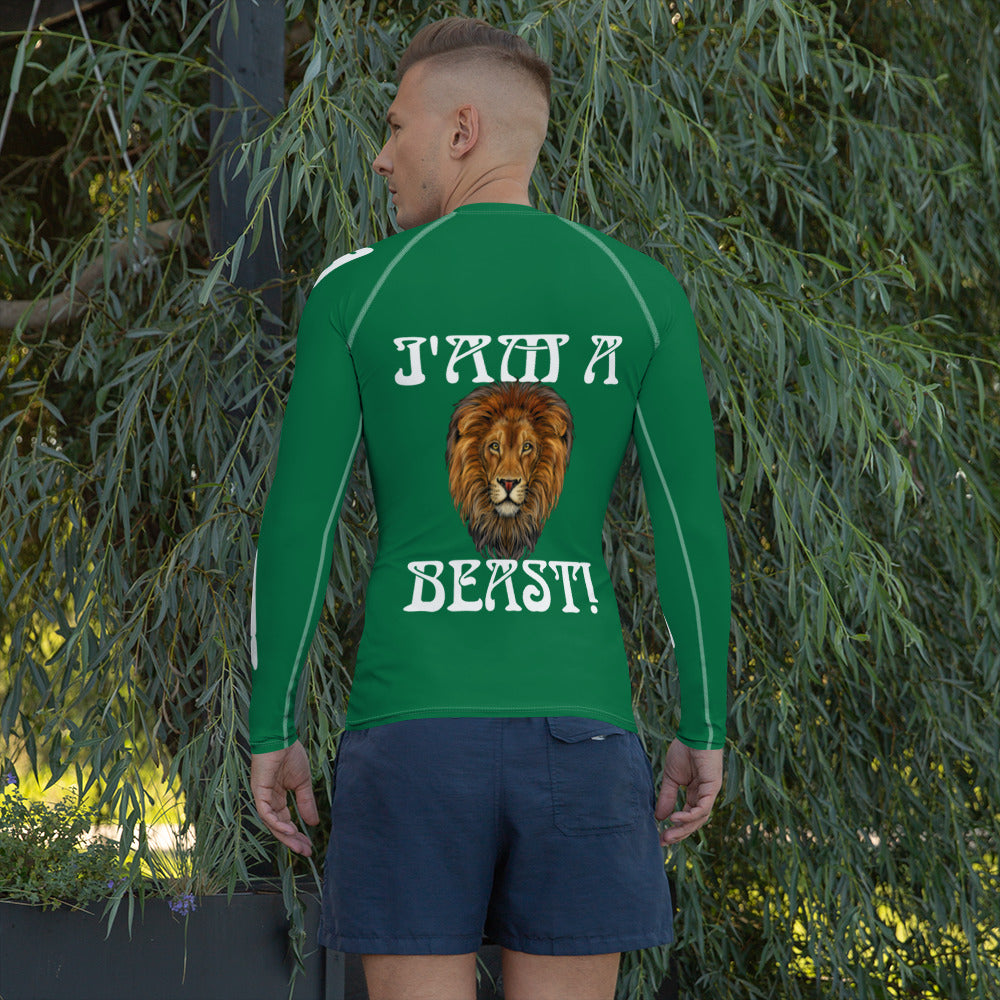 “I’AM A BEAST!”Green Men's Rash Guard W/White Font