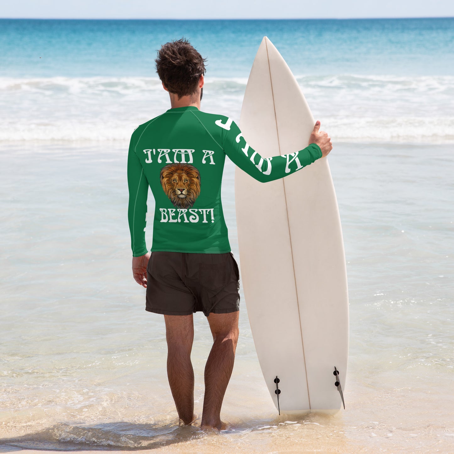 “I’AM A BEAST!”Green Men's Rash Guard W/White Font