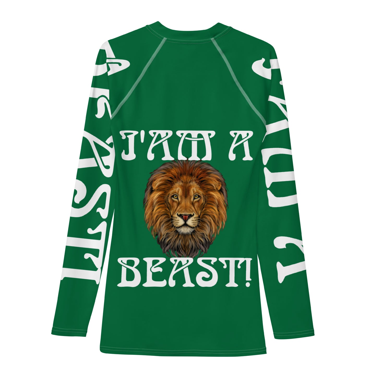 “I’AM A BEAST!”Green Men's Rash Guard W/White Font