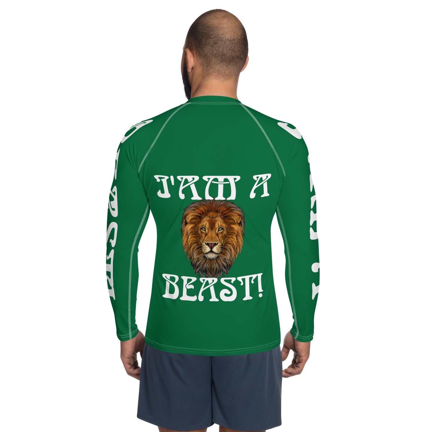 “I’AM A BEAST!”Green Men's Rash Guard W/White Font