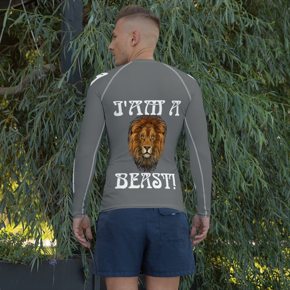 “I’AM A BEAST!”Grey Men's Rash Guard W/White Font