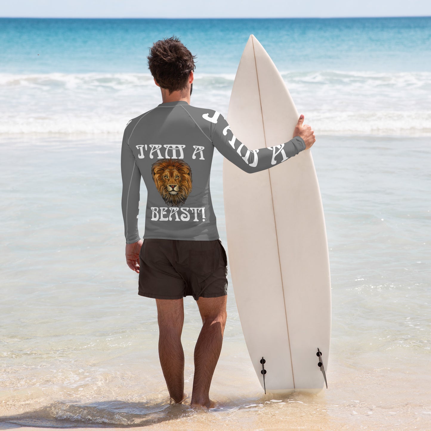 “I’AM A BEAST!”Grey Men's Rash Guard W/White Font