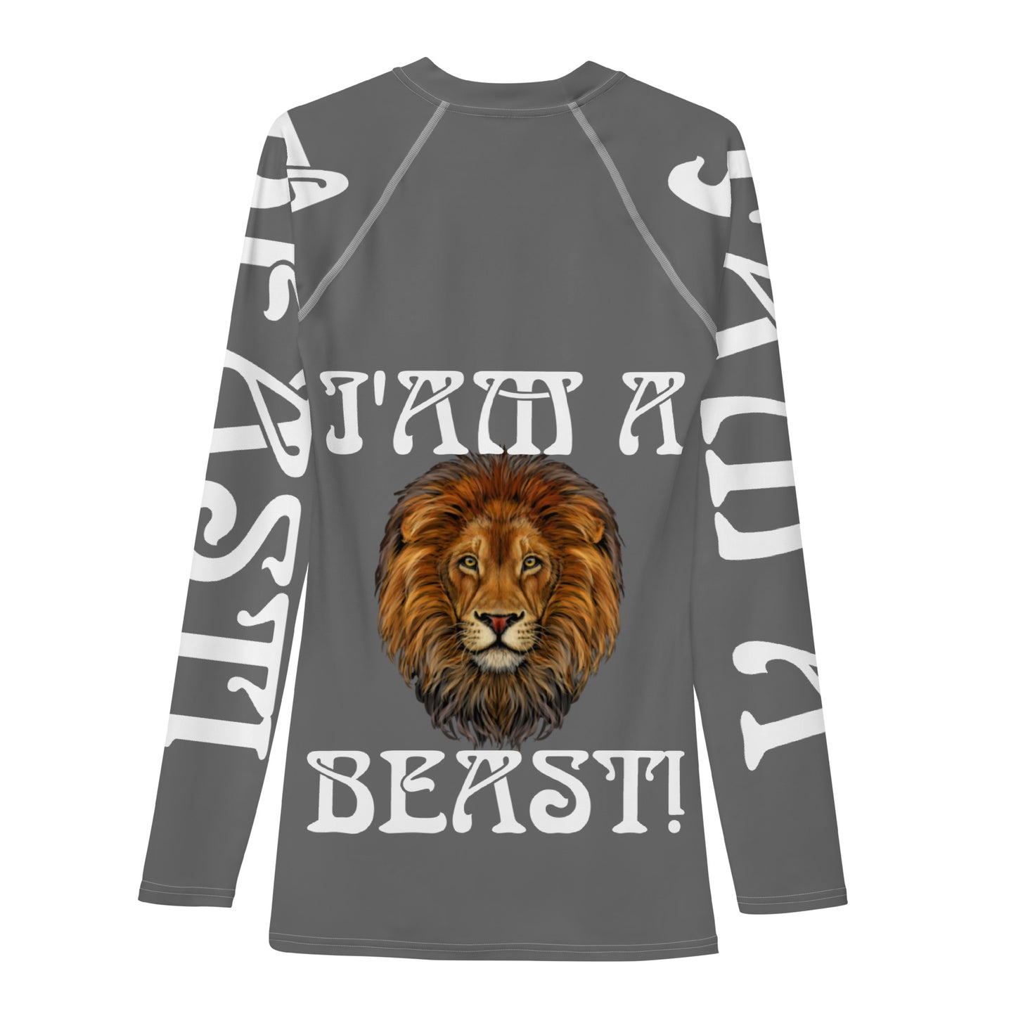 “I’AM A BEAST!”Grey Men's Rash Guard W/White Font