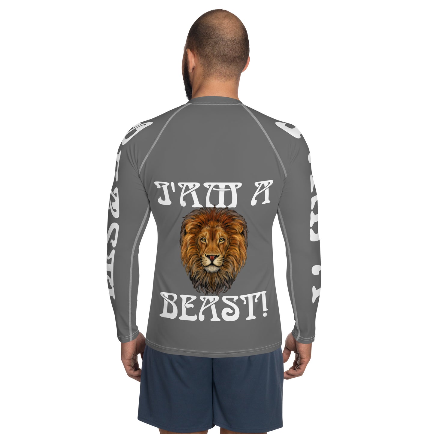 “I’AM A BEAST!”Grey Men's Rash Guard W/White Font