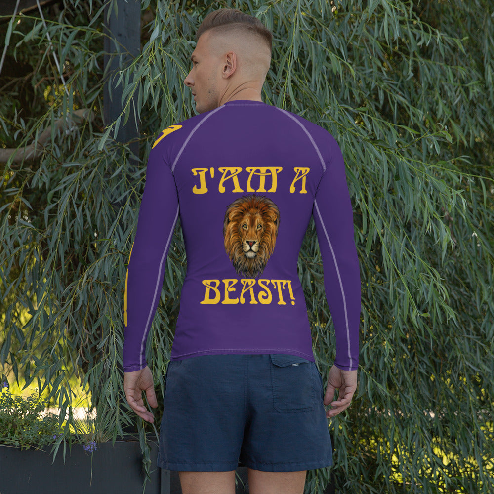 “I’AM A BEAST!” Purple Men's Rash Guard W/Yellow Font